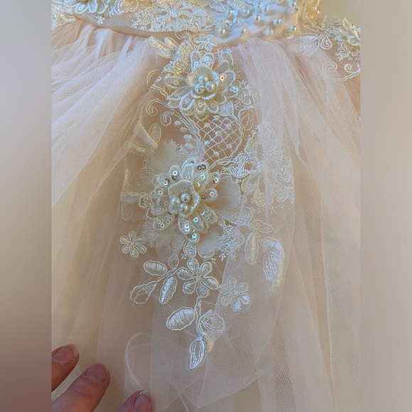 Mark & Mia Sleeveless Party Wear Frock Floral Embellishment - White xs pearls - Picture 5 of 7